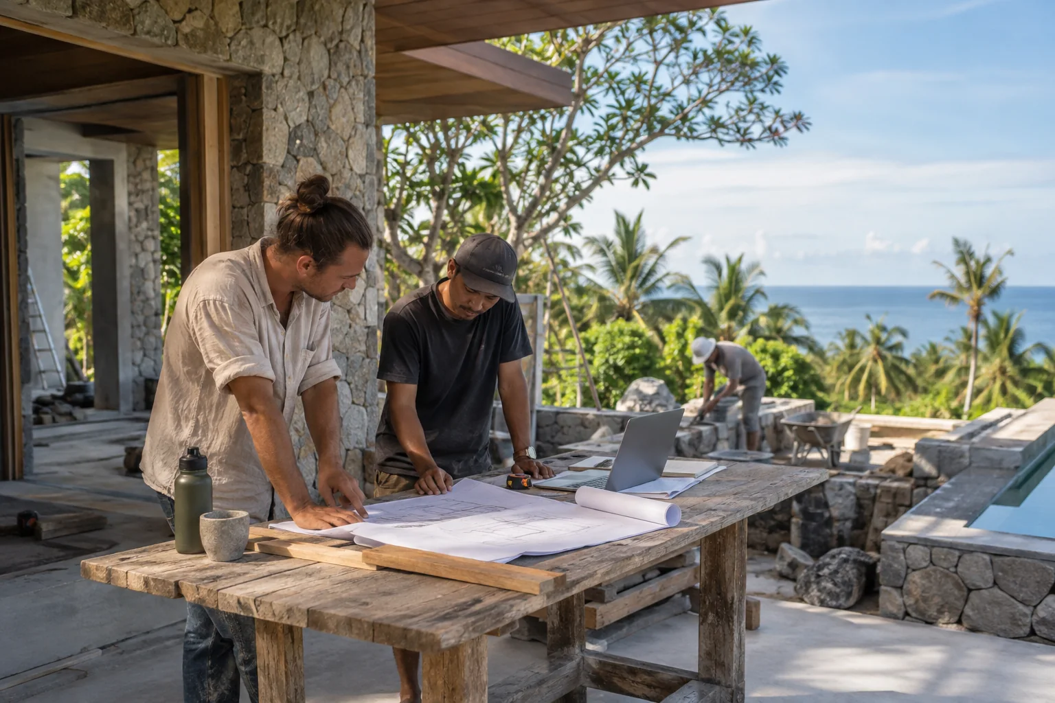 A closer view of the relevant construction or planning activity, with orderly materials and safe work conditions