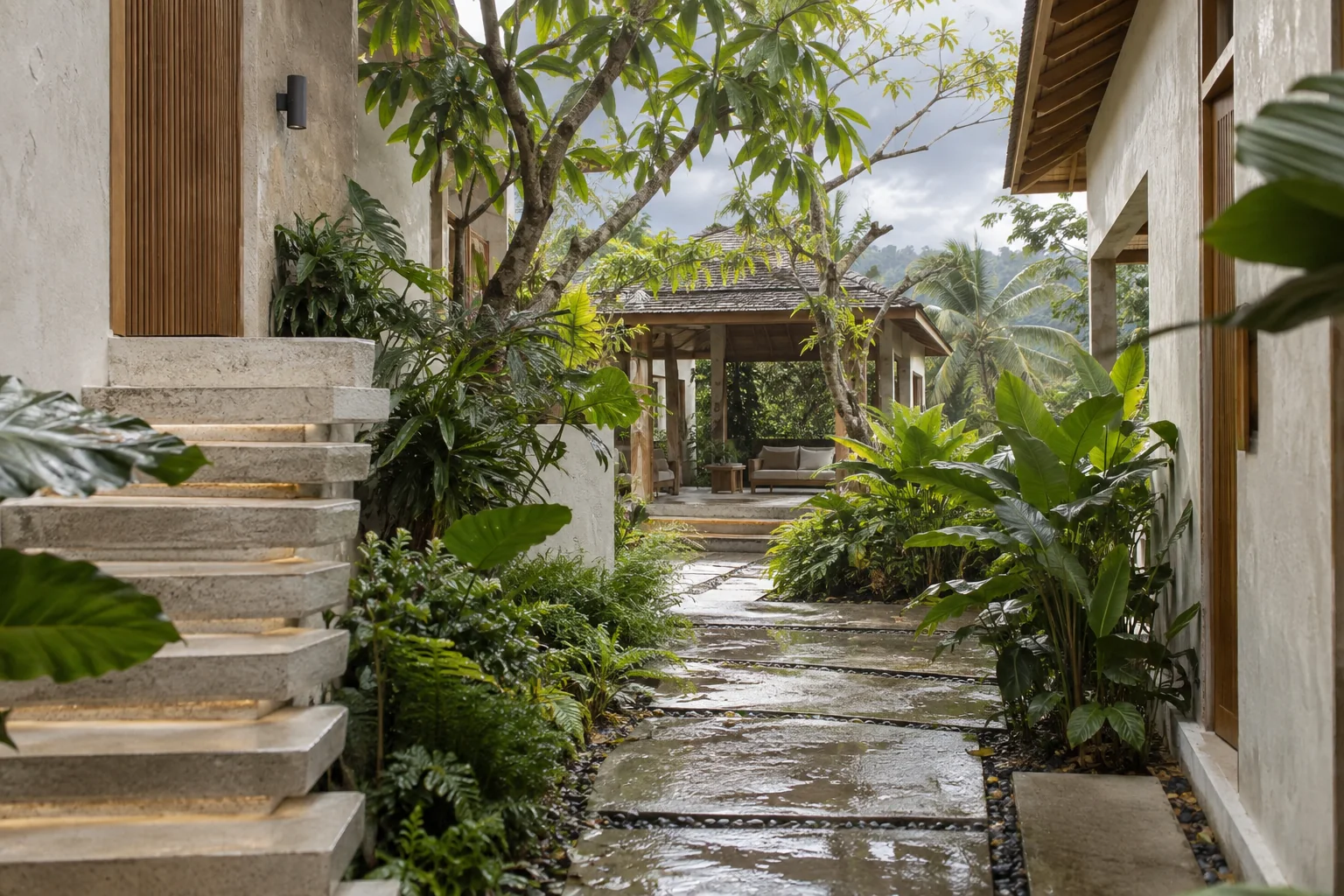 An operational aspect of the same concept, such as service access or a shared courtyard
