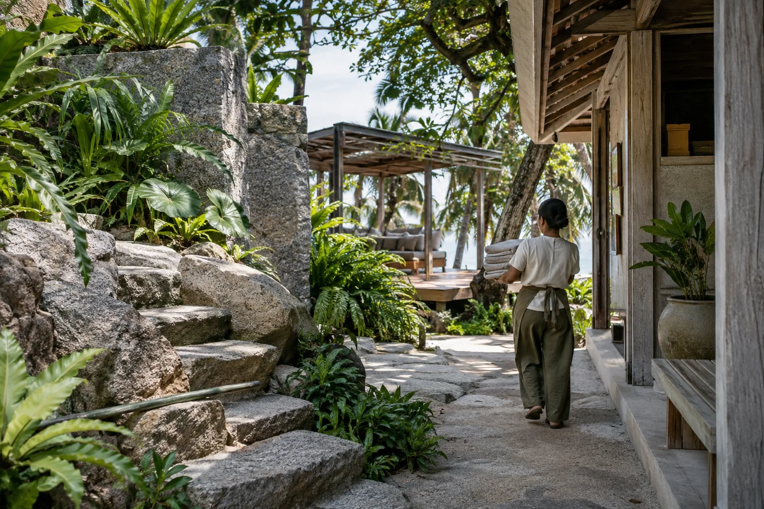 An operational aspect of the same concept, such as service access or a shared courtyard