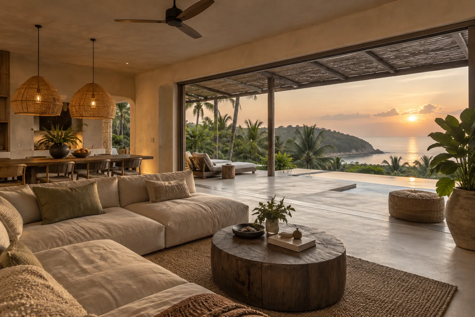 The main living space of the same villa, preserving its materials and architectural style