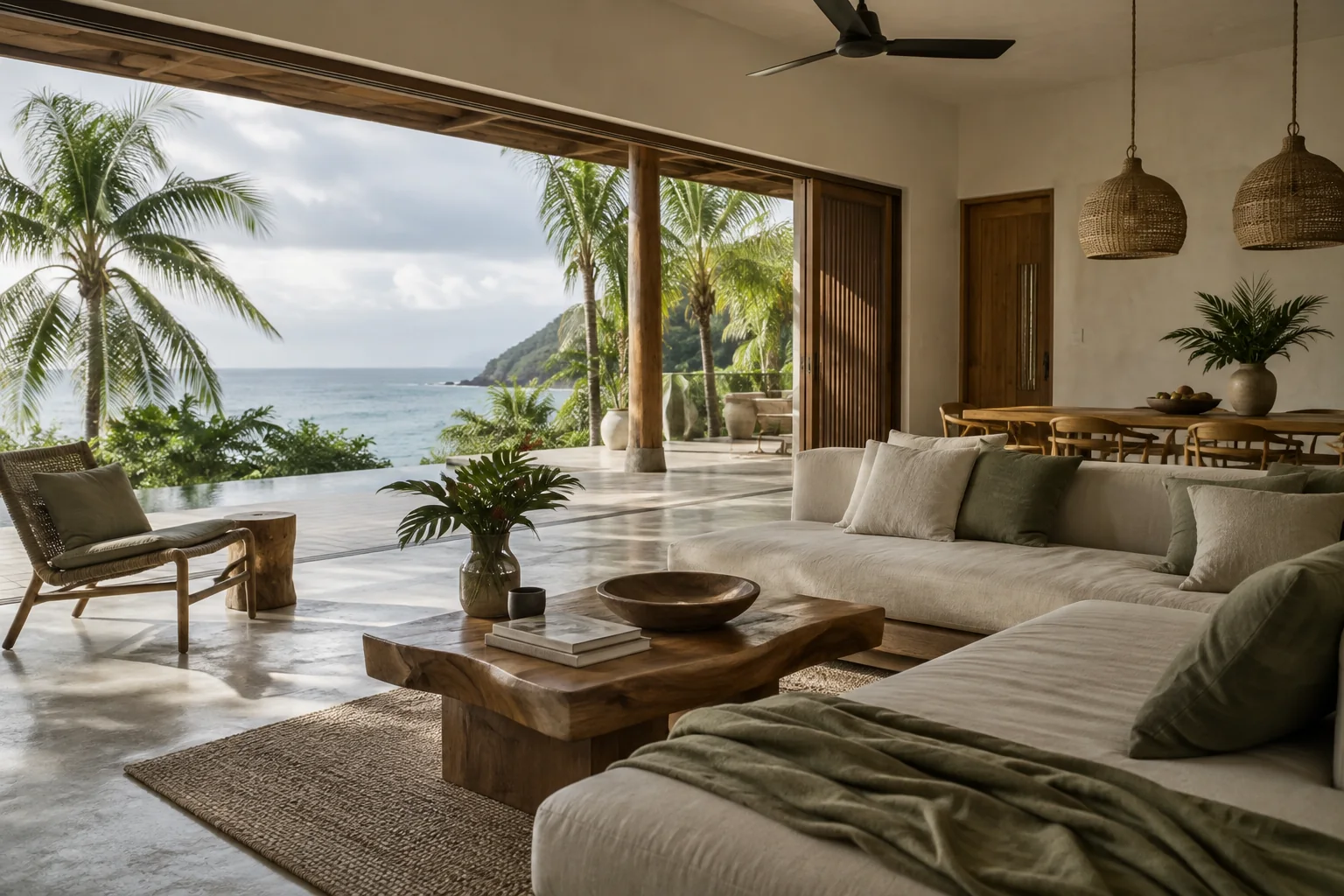 The main living space of the same villa, preserving its materials and architectural style
