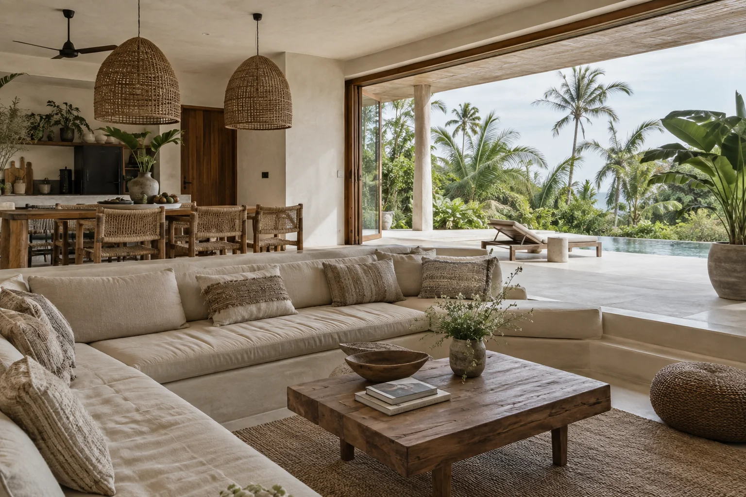 The main living space of the same villa, preserving its materials and architectural style