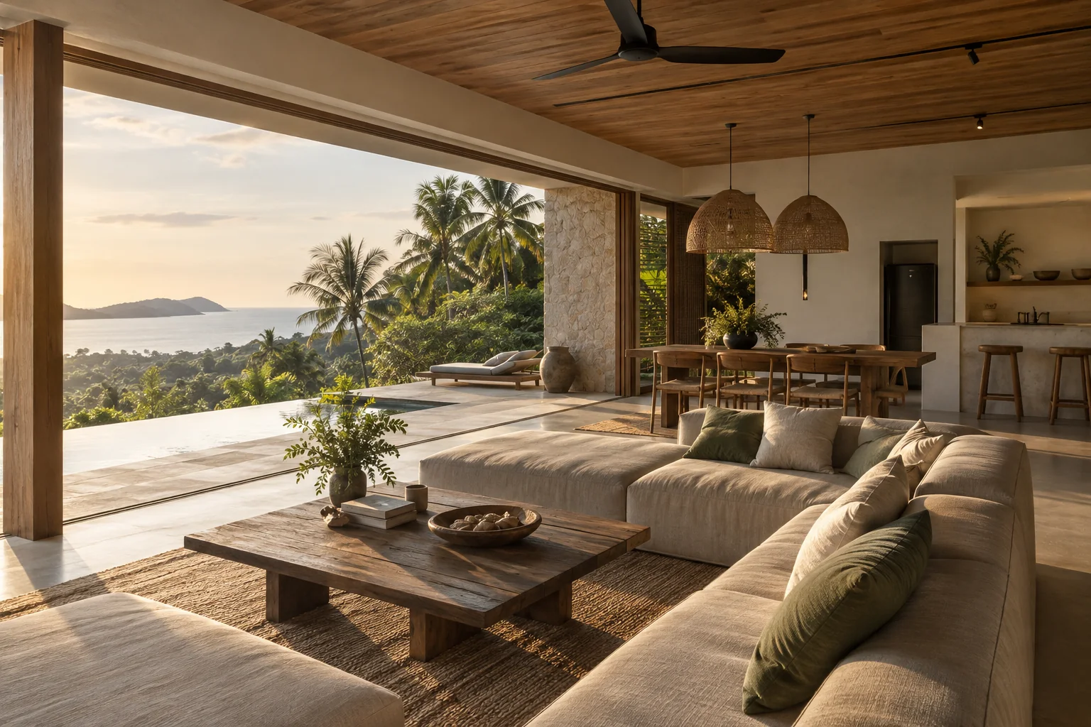 The main living space of the same villa, preserving its materials and architectural style