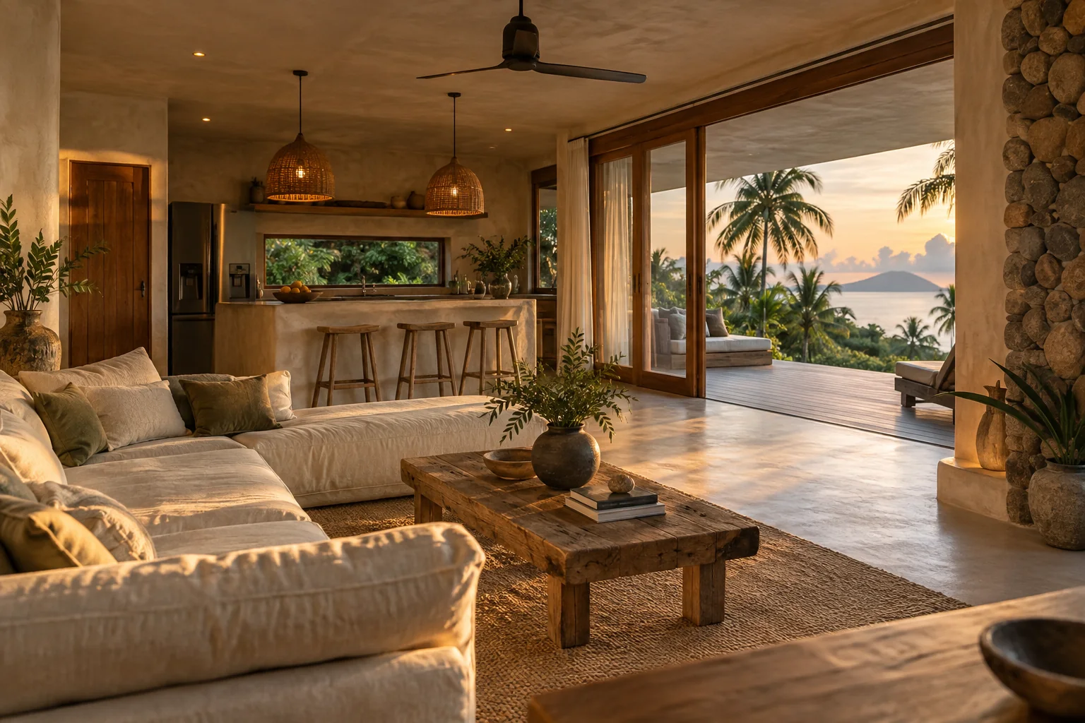 The main living space of the same villa, preserving its materials and architectural style