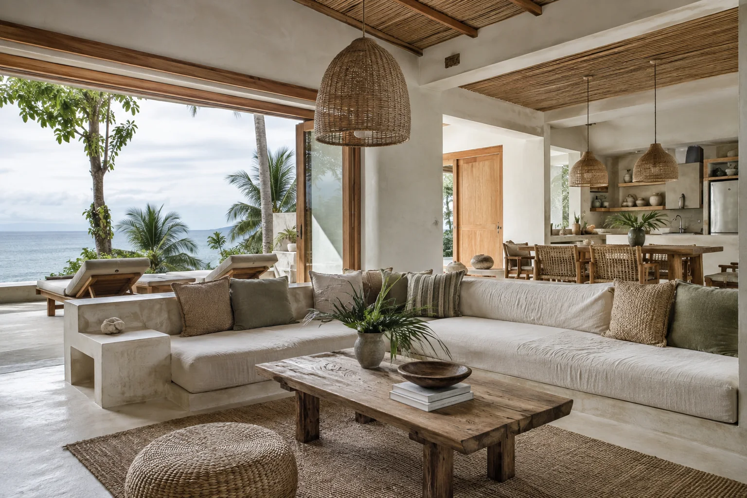 The main living space of the same villa, preserving its materials and architectural style