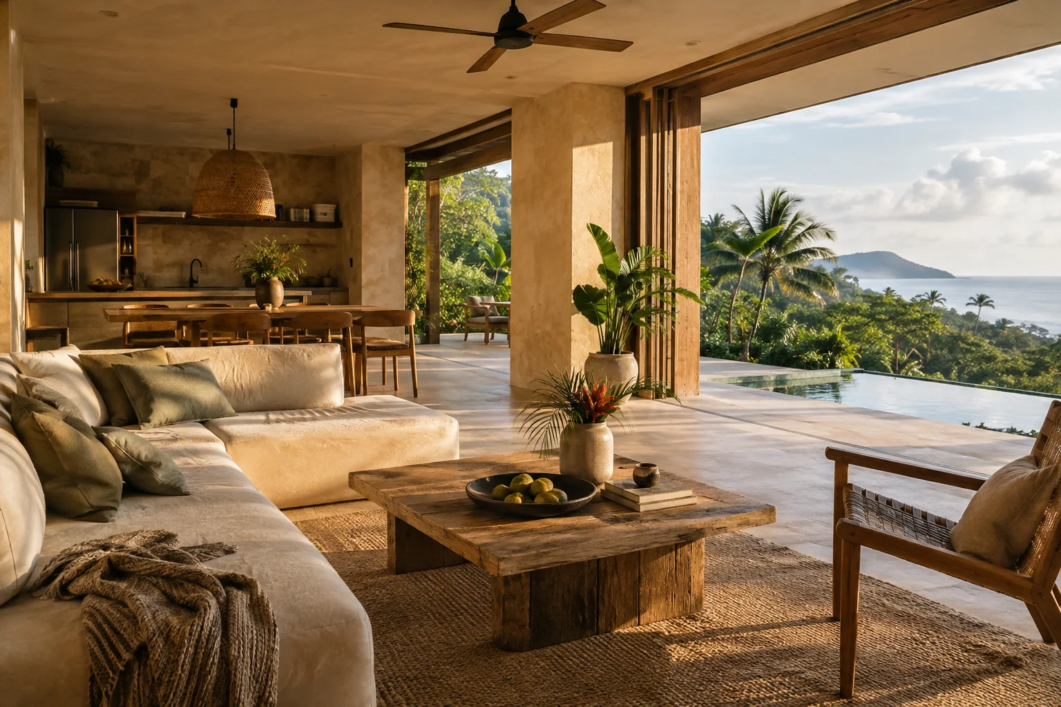 The main living space of the same villa, preserving its materials and architectural style