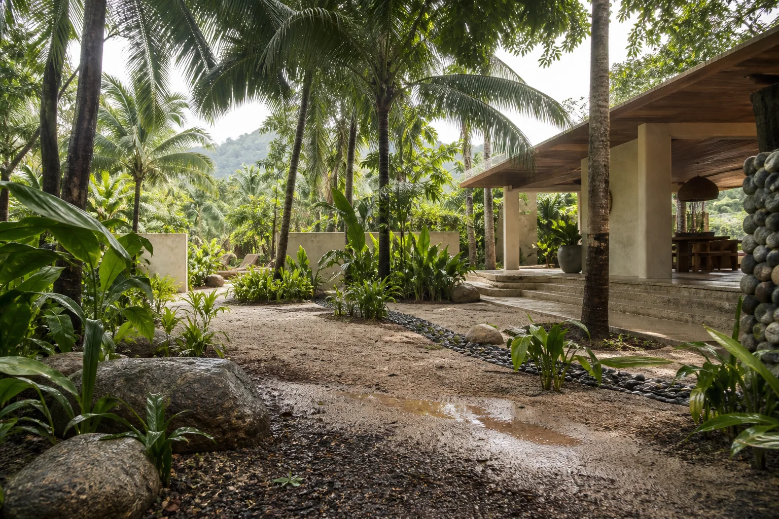 A ground-level view of the parcel showing soil texture, vegetation and natural drainage
