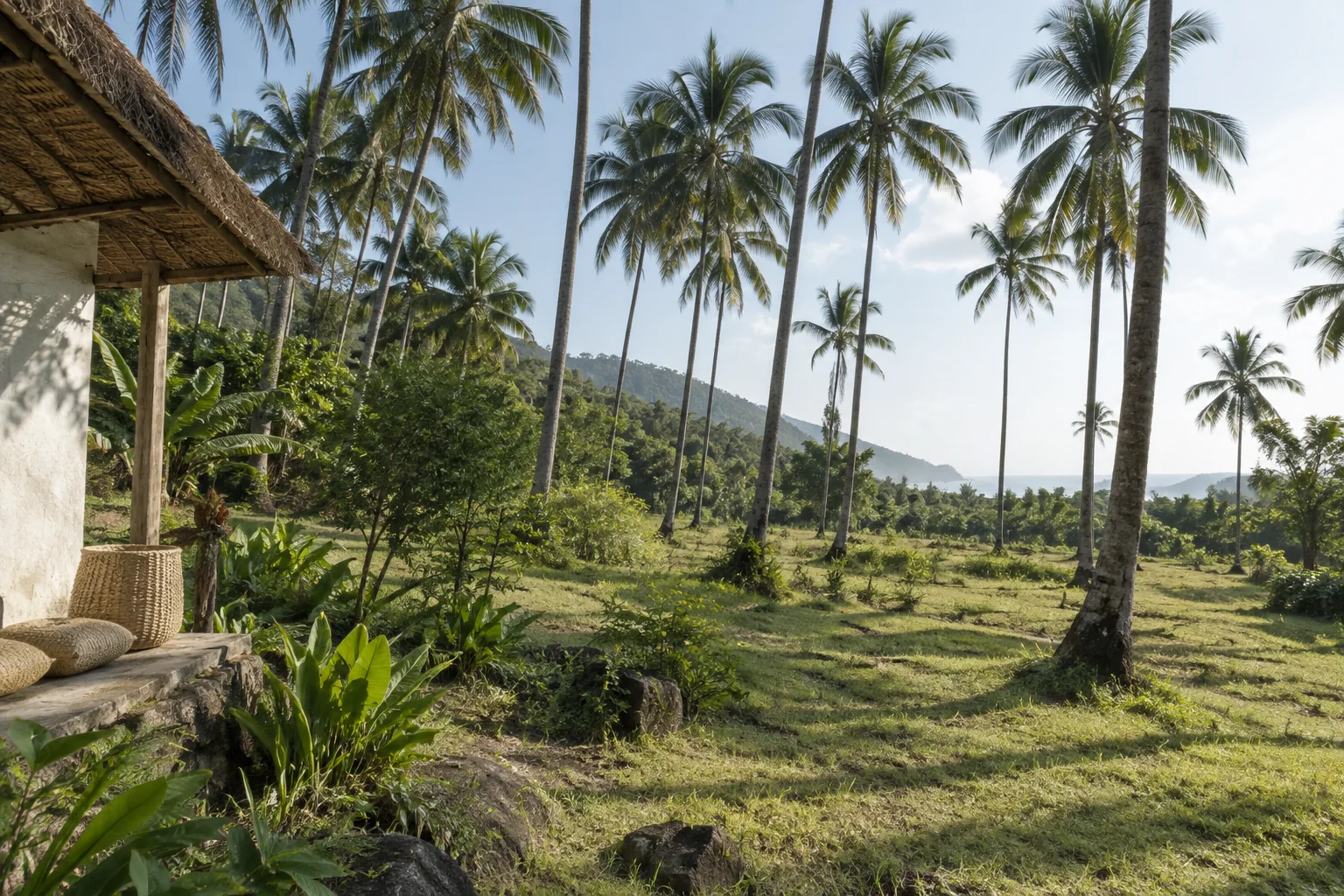 A broad view of a distinct undeveloped tropical parcel, its terrain and natural planting