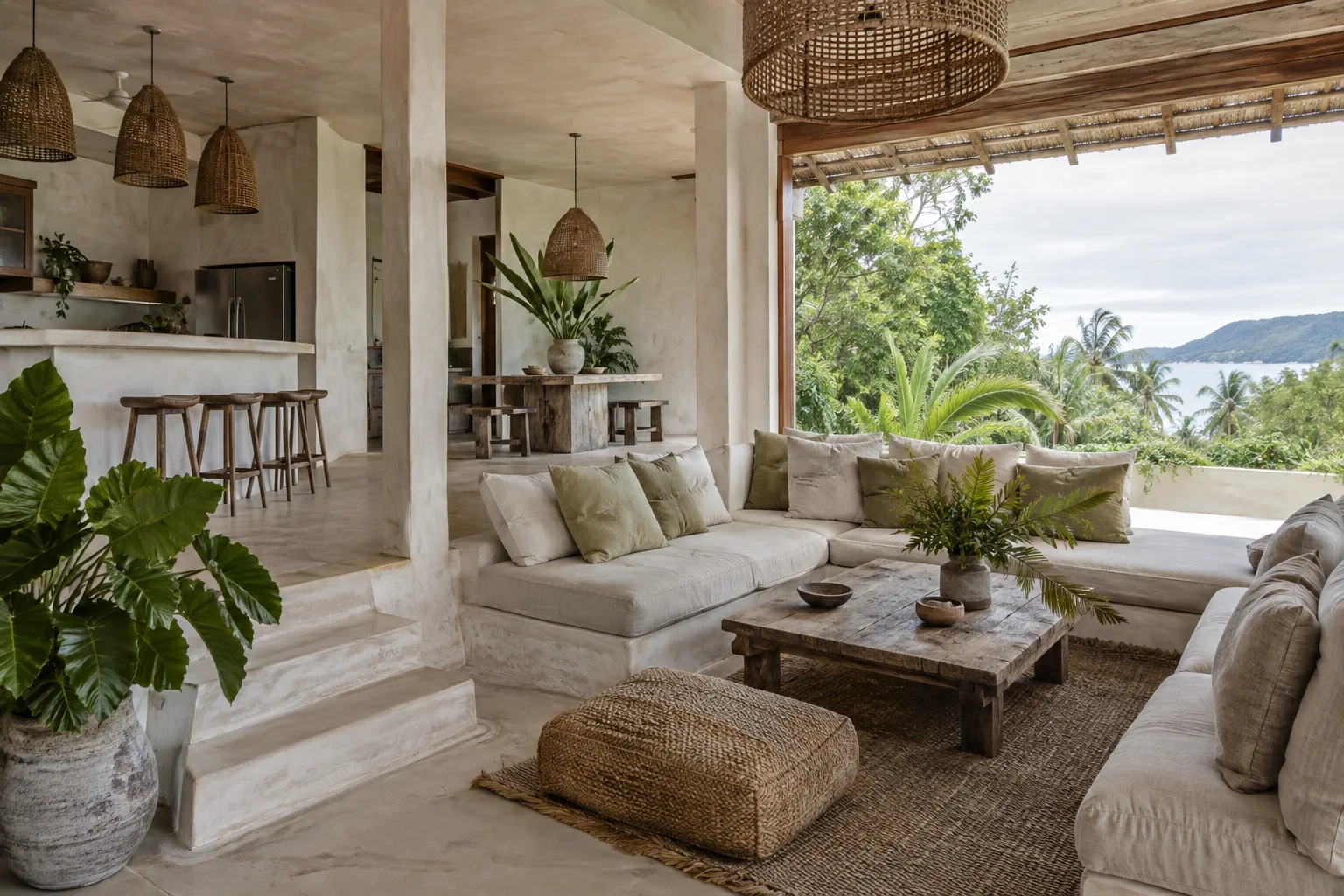 The main living space of the same villa, preserving its materials and architectural style