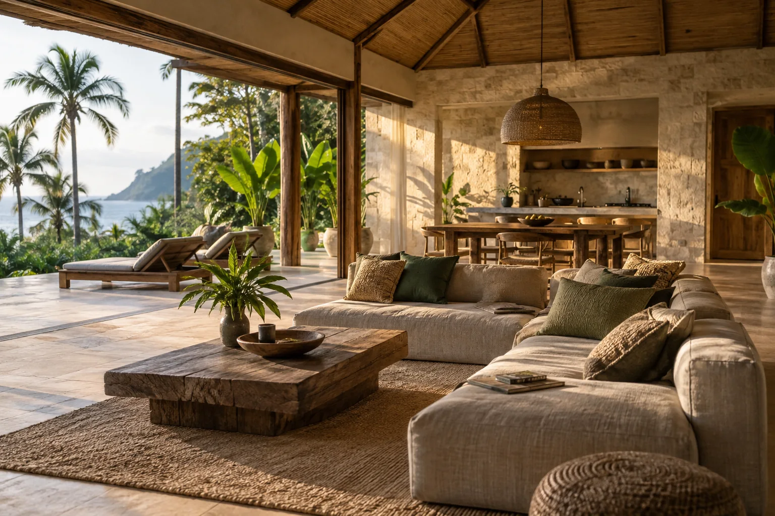 The main living space of the same villa, preserving its materials and architectural style