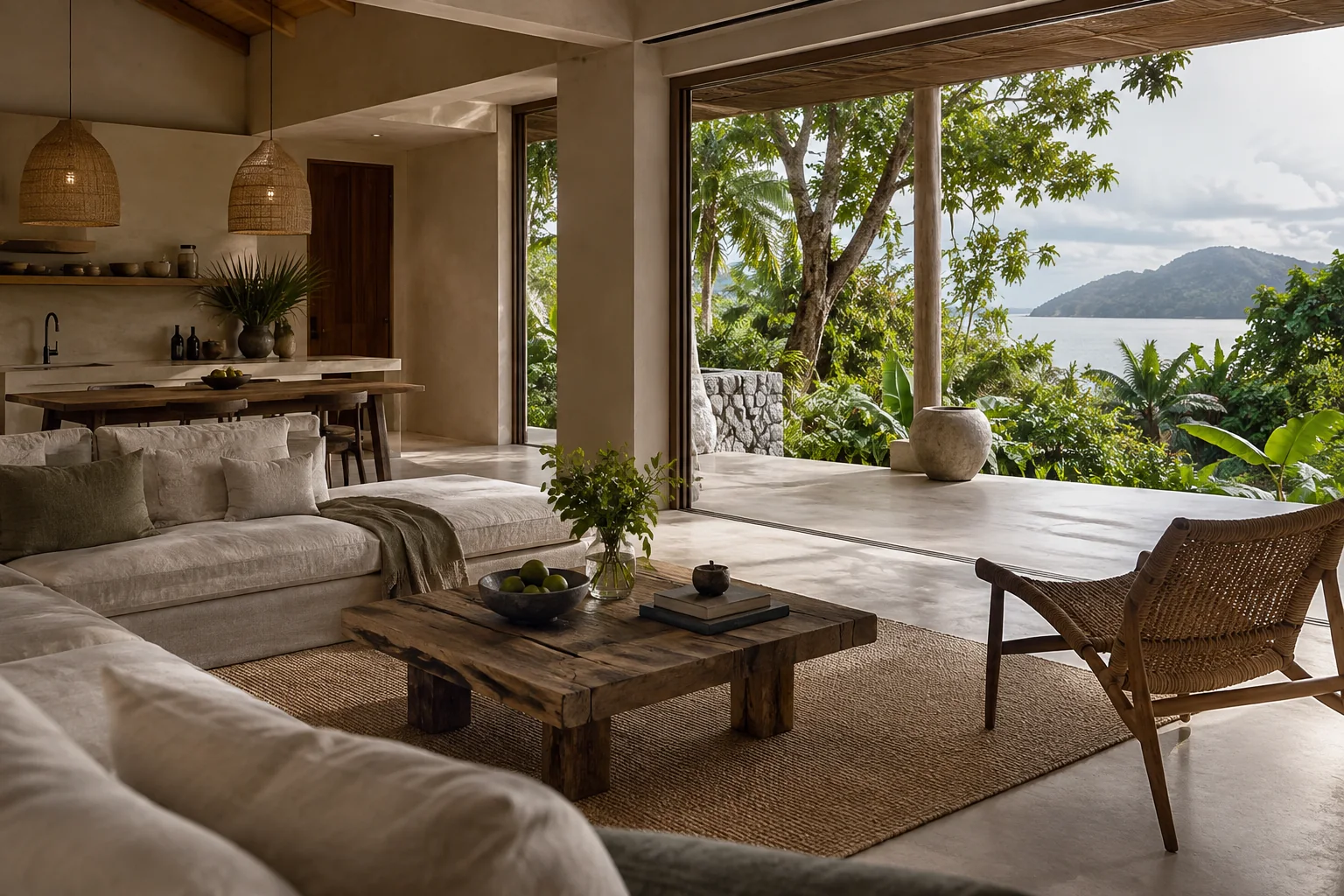 The main living space of the same villa, preserving its materials and architectural style