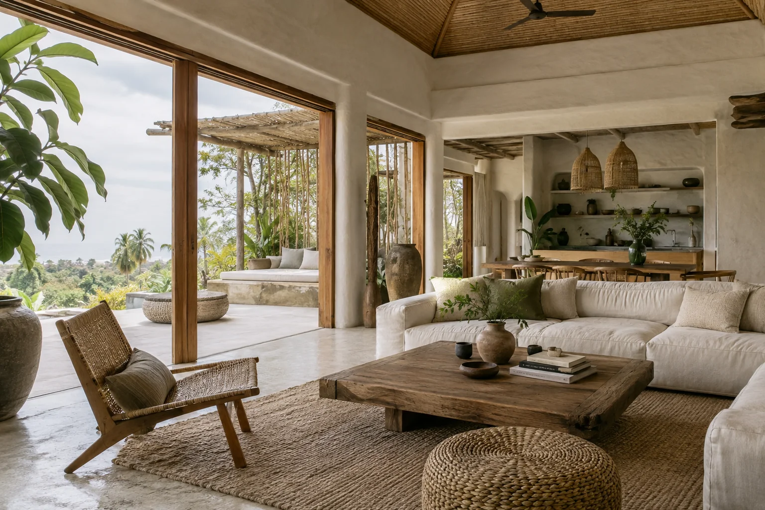 The main living space of the same villa, preserving its materials and architectural style