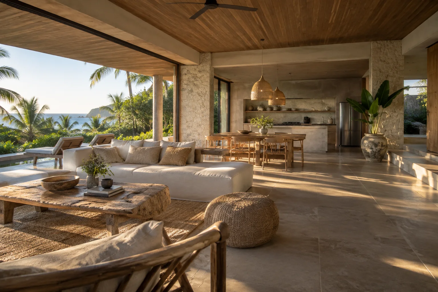 The main living space of the same villa, preserving its materials and architectural style