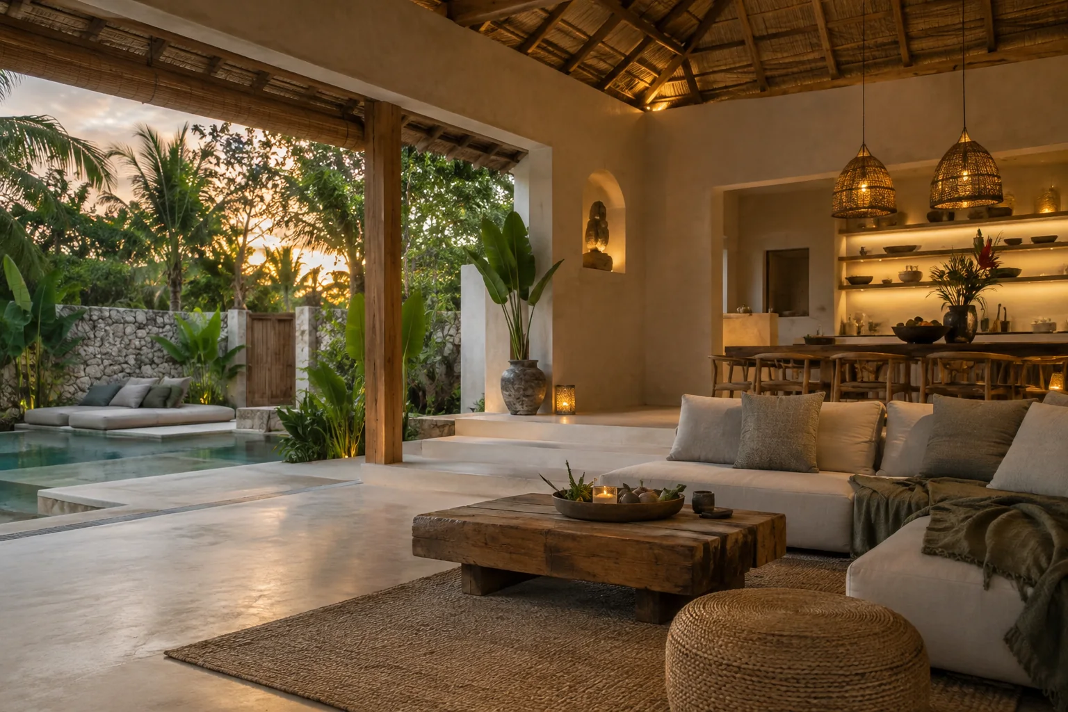 The main living space of the same villa, preserving its materials and architectural style